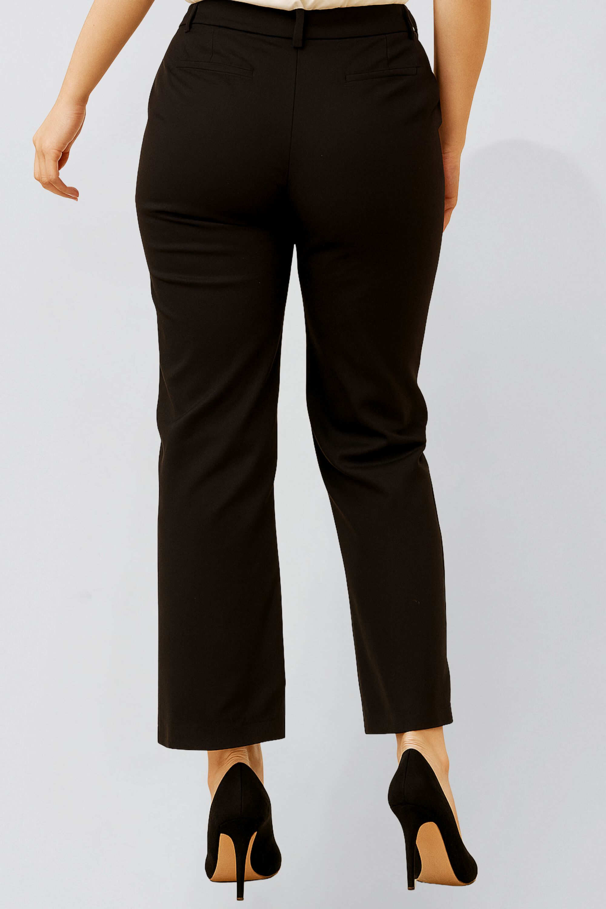 Romy Black Tailored Cropped Pants Clean Front Slim Straight Leg, BLACK / Black, alternate image number 2