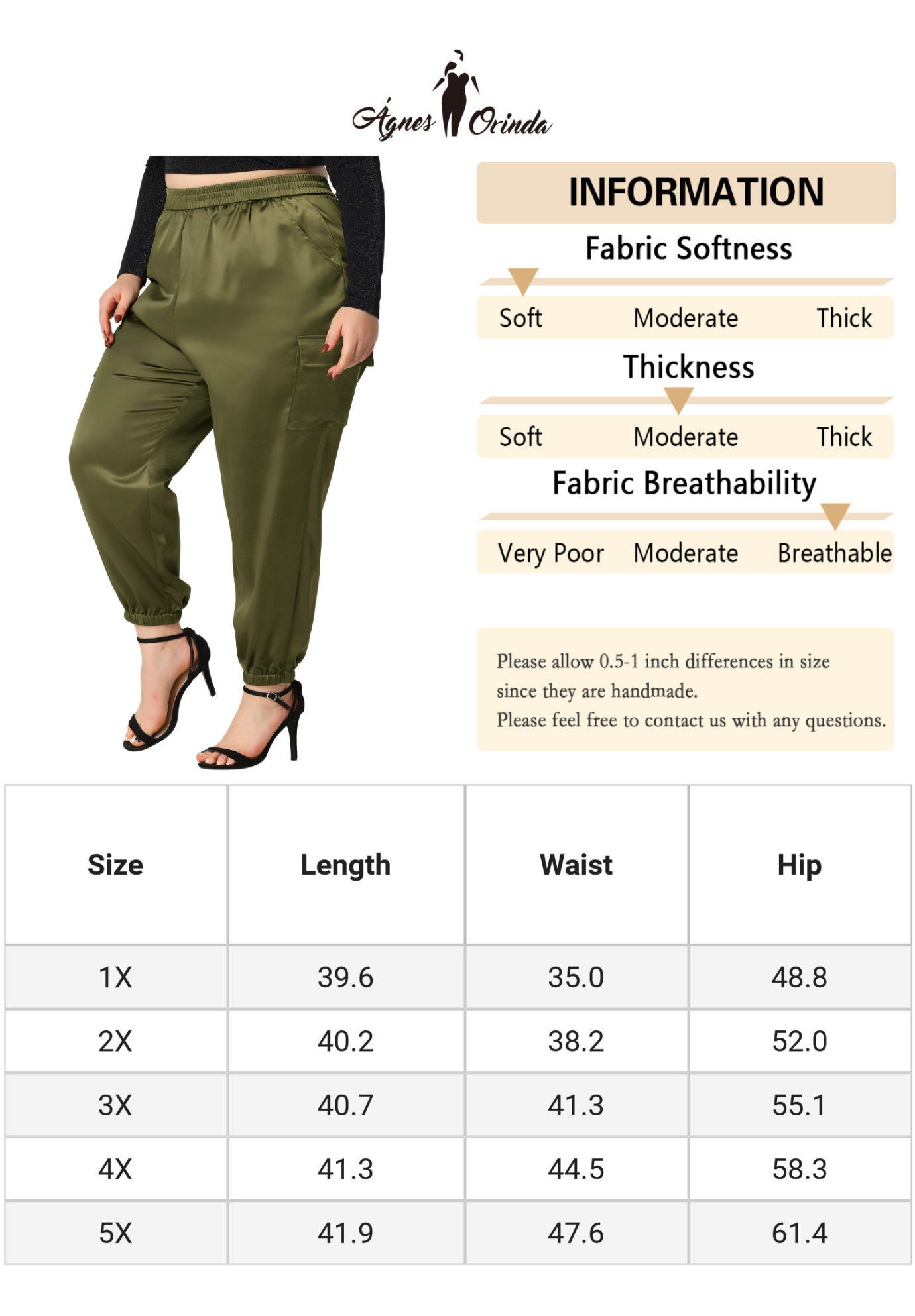 SATIN JOGGERS ELASTIC WAIST ATHLEISURE ANKLE LENGTH CARGO PANTS, Army Green / Sage Green, alternate image number 4