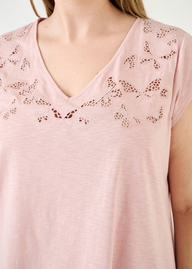 Faith Embroidered Cutout Top, Pink Adobe / Pink, alternate image number null