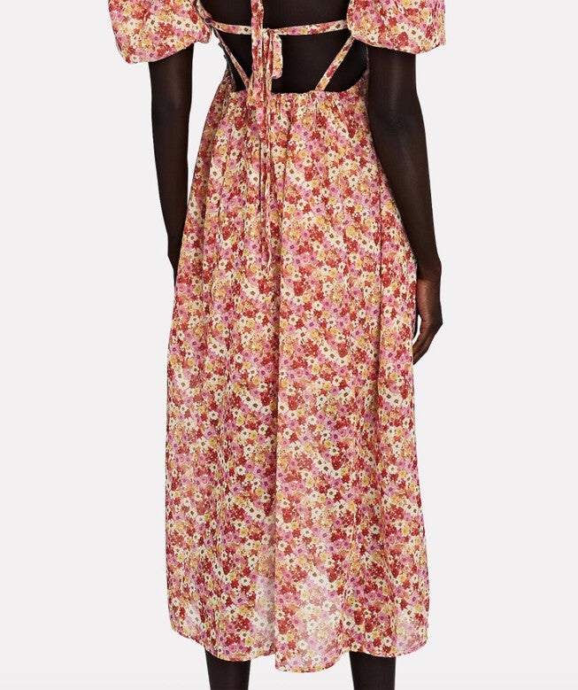 FELICIA FLORAL-PRINT TIE-BACK MIDI DRESS IN RED, , alternate image number null