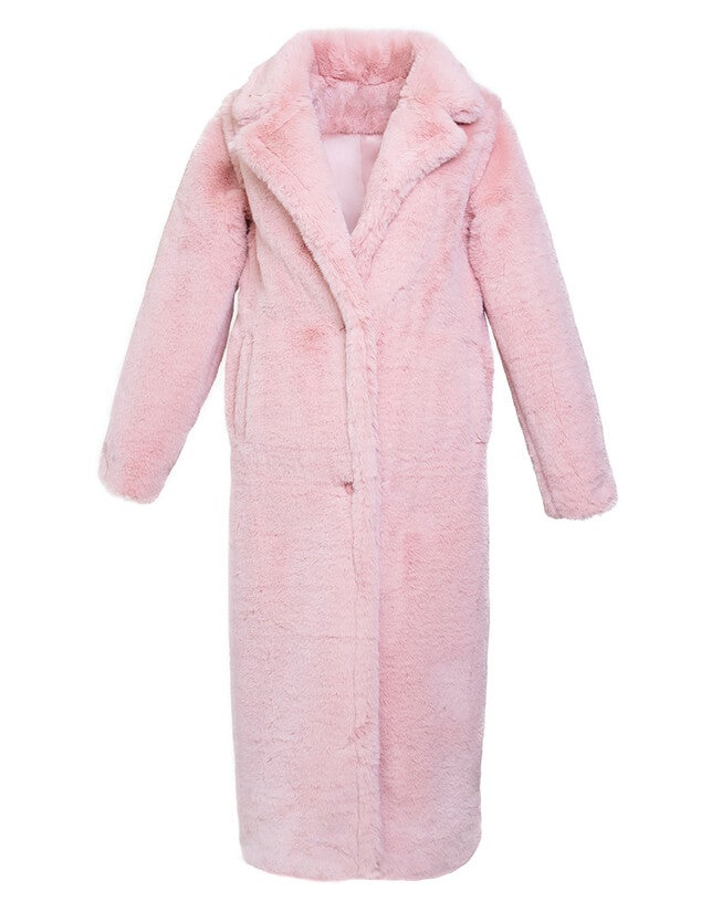 Pink Long Faux Fur Teddy Coat, Pink / Pink, alternate image number 1