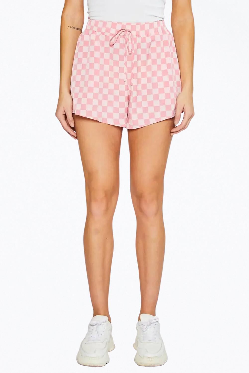 Checkered-Print Woven High-Waisted Short In Pink, Pink / Pink, hi-res image number 0