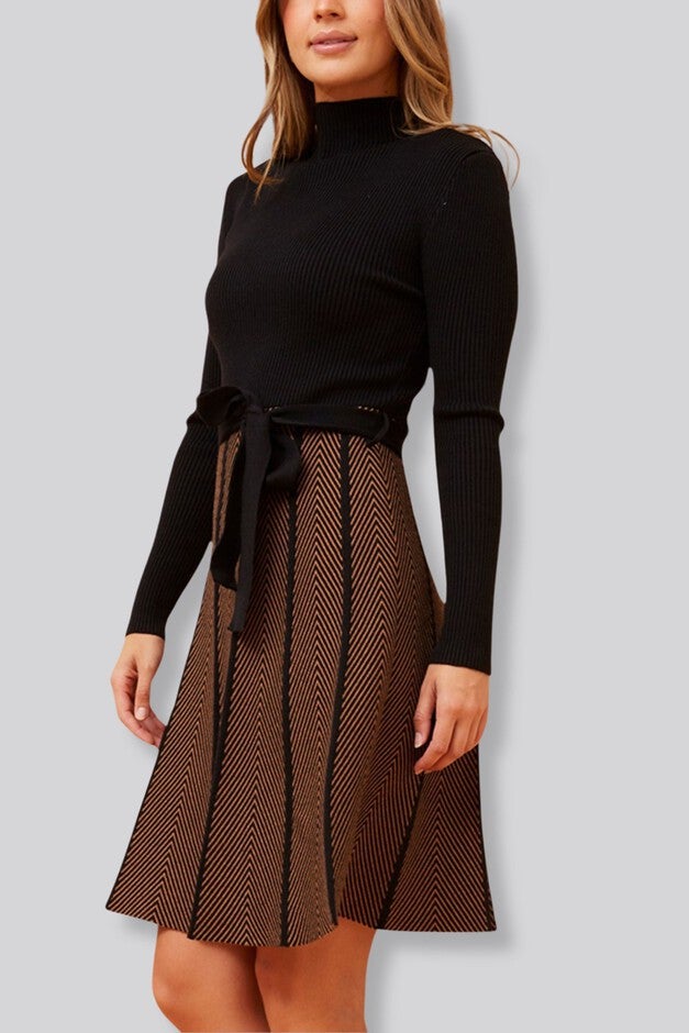 Fiola Dress Knit Solid Mock Herringbone Skirt, Brown / Brown, alternate image number null
