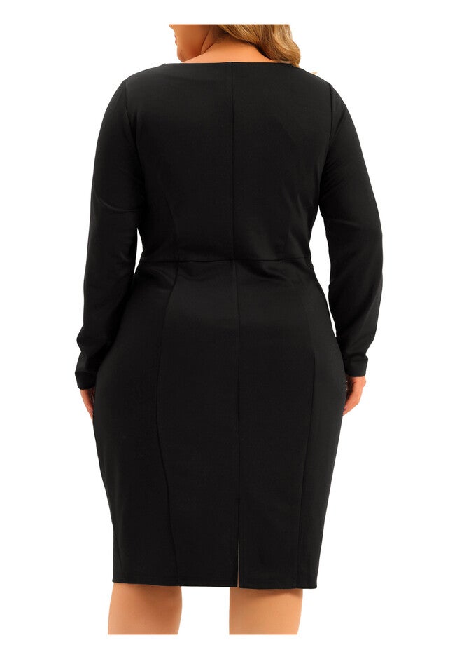 Office Work Long Sleeves Sheath Dress, Black / Black, alternate image number 3
