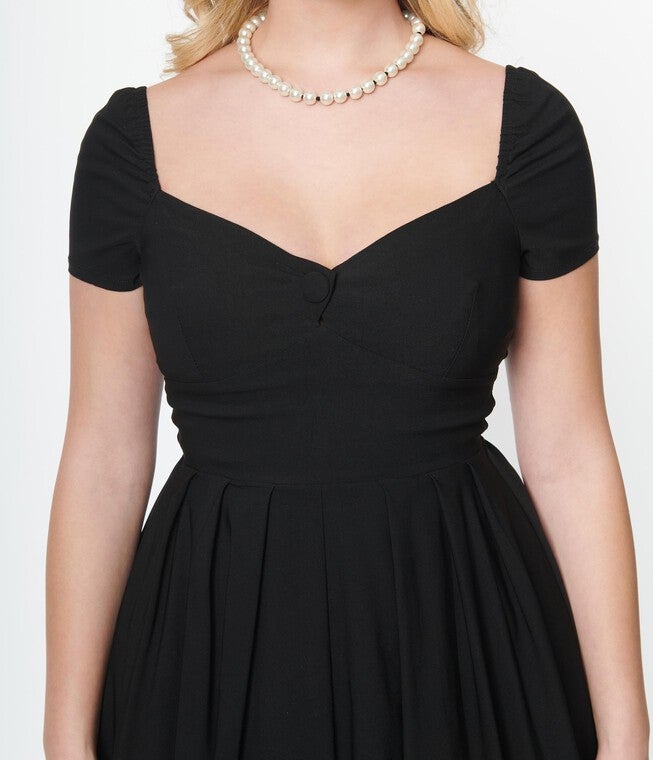 Unique Vintage Black Sweetheart Midge Swing Dress, Black / Black, alternate image number 2
