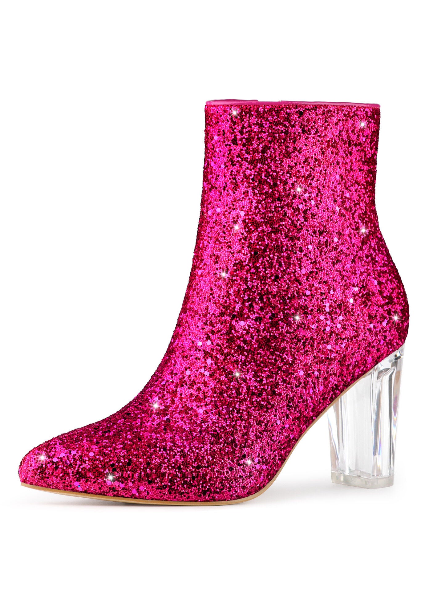CLEAR BLOCK HEEL GLITTER PARTY BOOTS, Hot Pink / Pink, hi-res image number 0