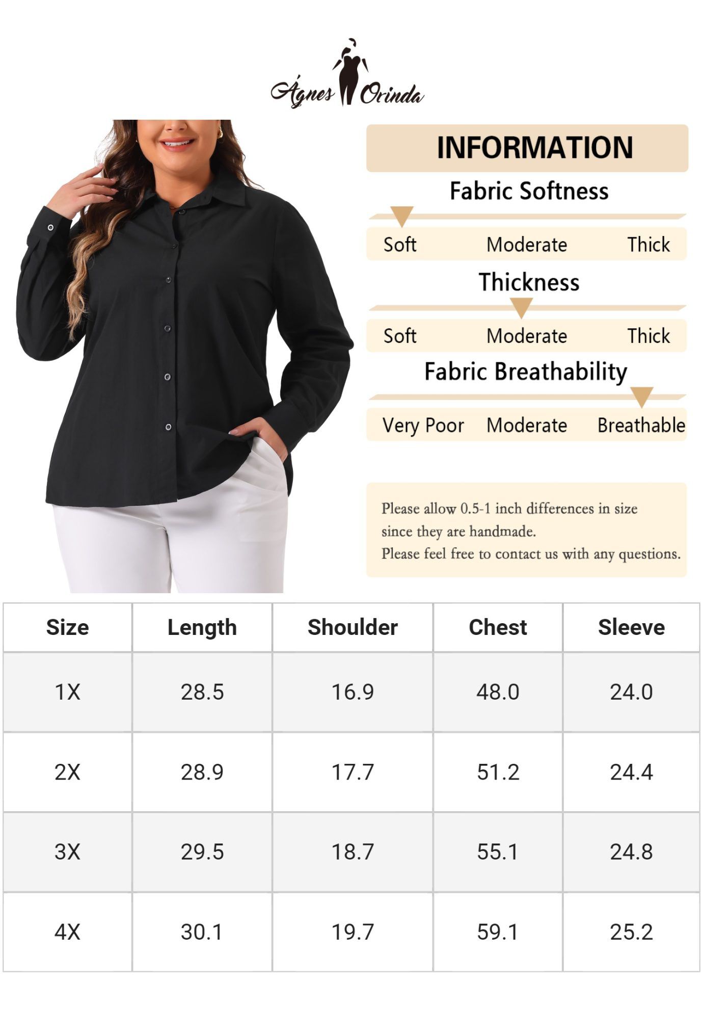 Button Down Cotton Stand Collar Long Sleeve Solid Work Shirt, Black / Black, alternate image number 4