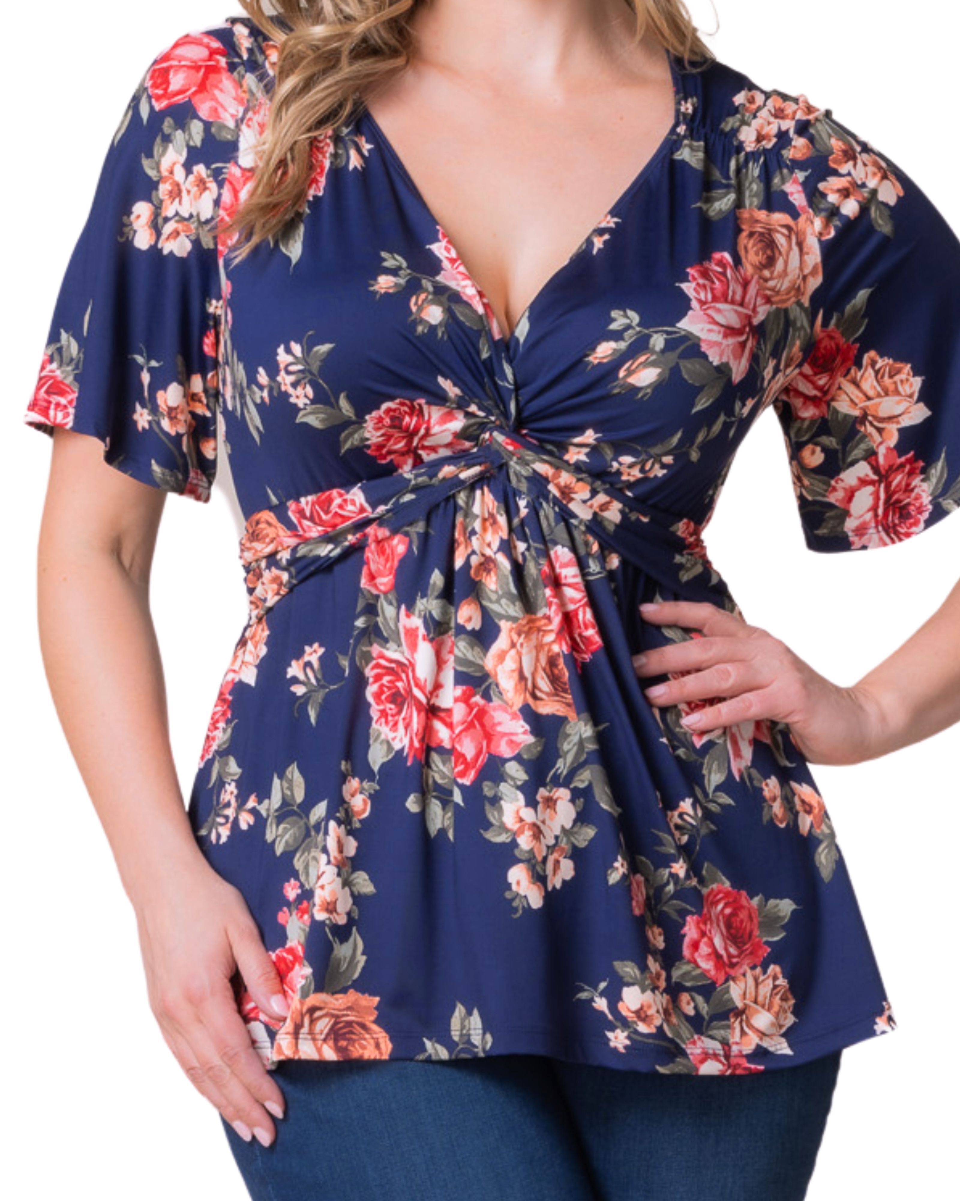 Abby Twist Front Top, COMING UP ROSES / Navy, alternate image number 2