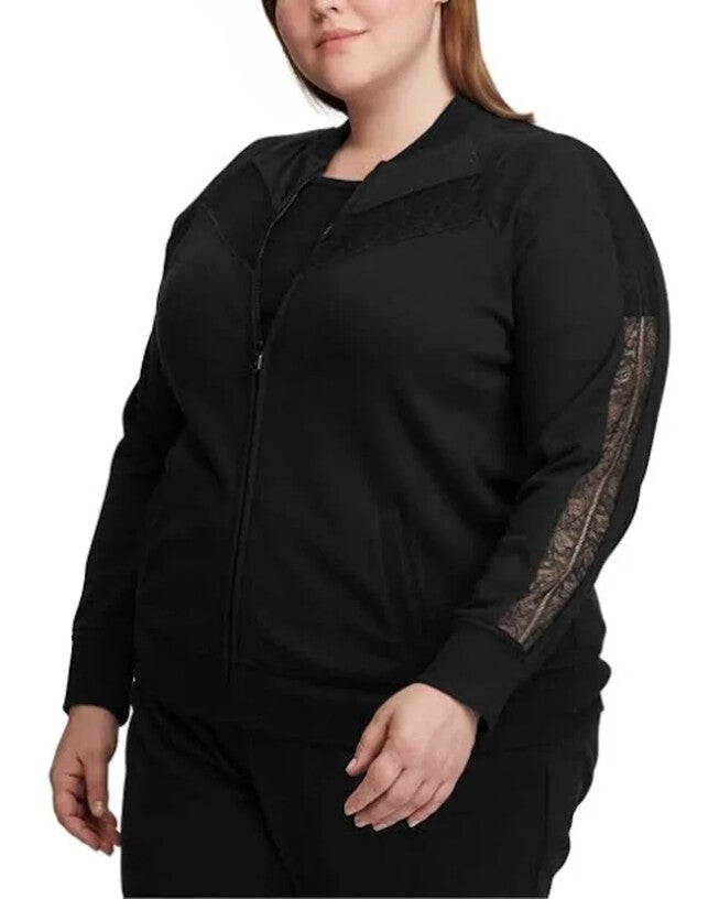 Ralph Lauren Women's Plus Lace Trim Fleece Jacket Black Size 3X, Black / Black, hi-res image number 0