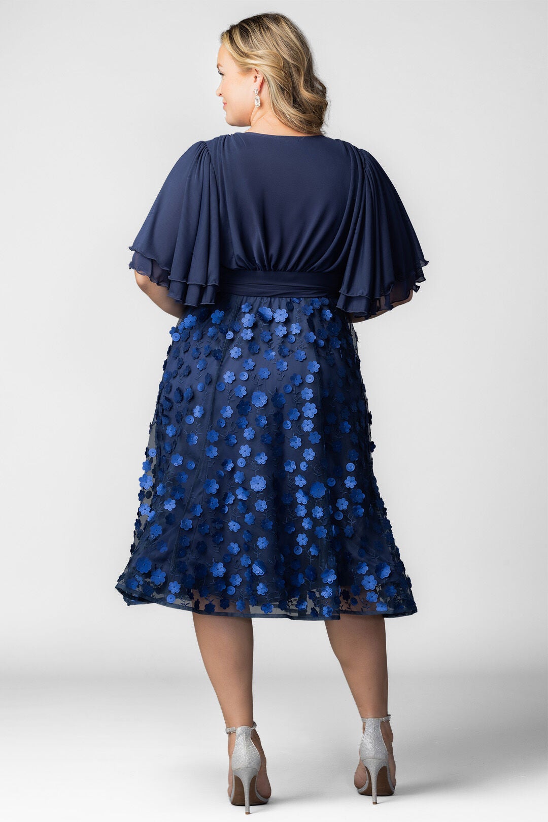 Pretty Petals Mesh Cocktail Dress, Navy Blossoms / Navy, alternate image number 4