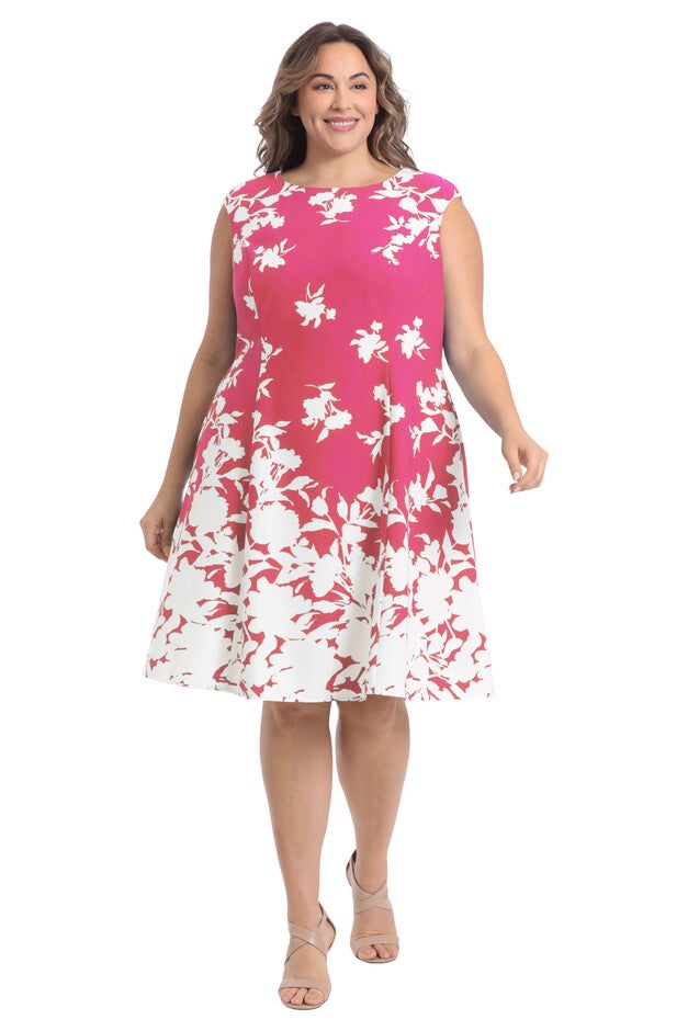 Monotone Floral Cap Sleeve Fit and Flare Dress, CherryIvo / Pink, hi-res image number 0