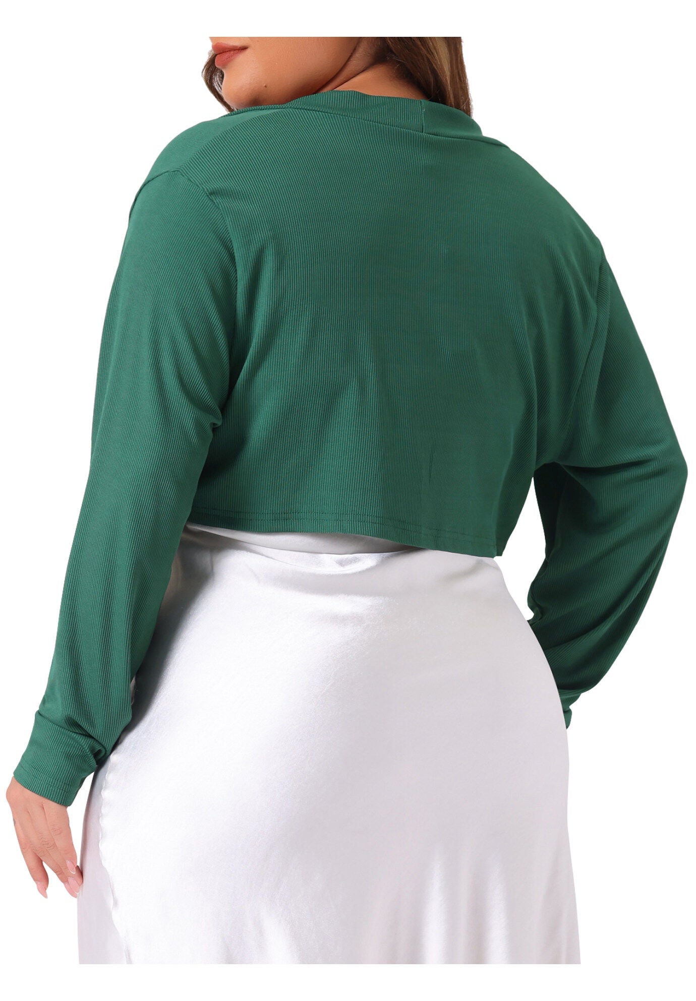 CROPPED LONG SLEEVE OPEN FRONT BOLERO SHRUG, Dark Green / Forest Green, alternate image number 3