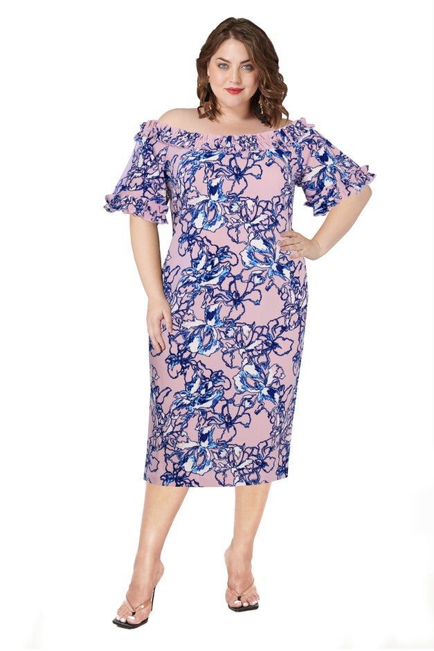 Off the Shoulder Ruffle Sheath Dress, Lilac / Lilac, hi-res image number null
