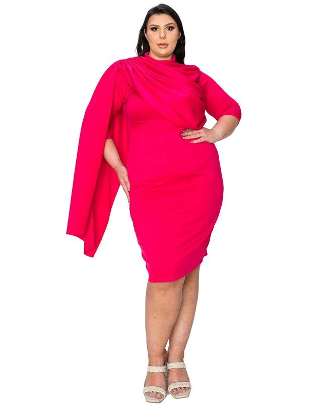 DAHLIA SASH CAPE DRESS, Fuchsia / Deep Fuchsia, hi-res image number null