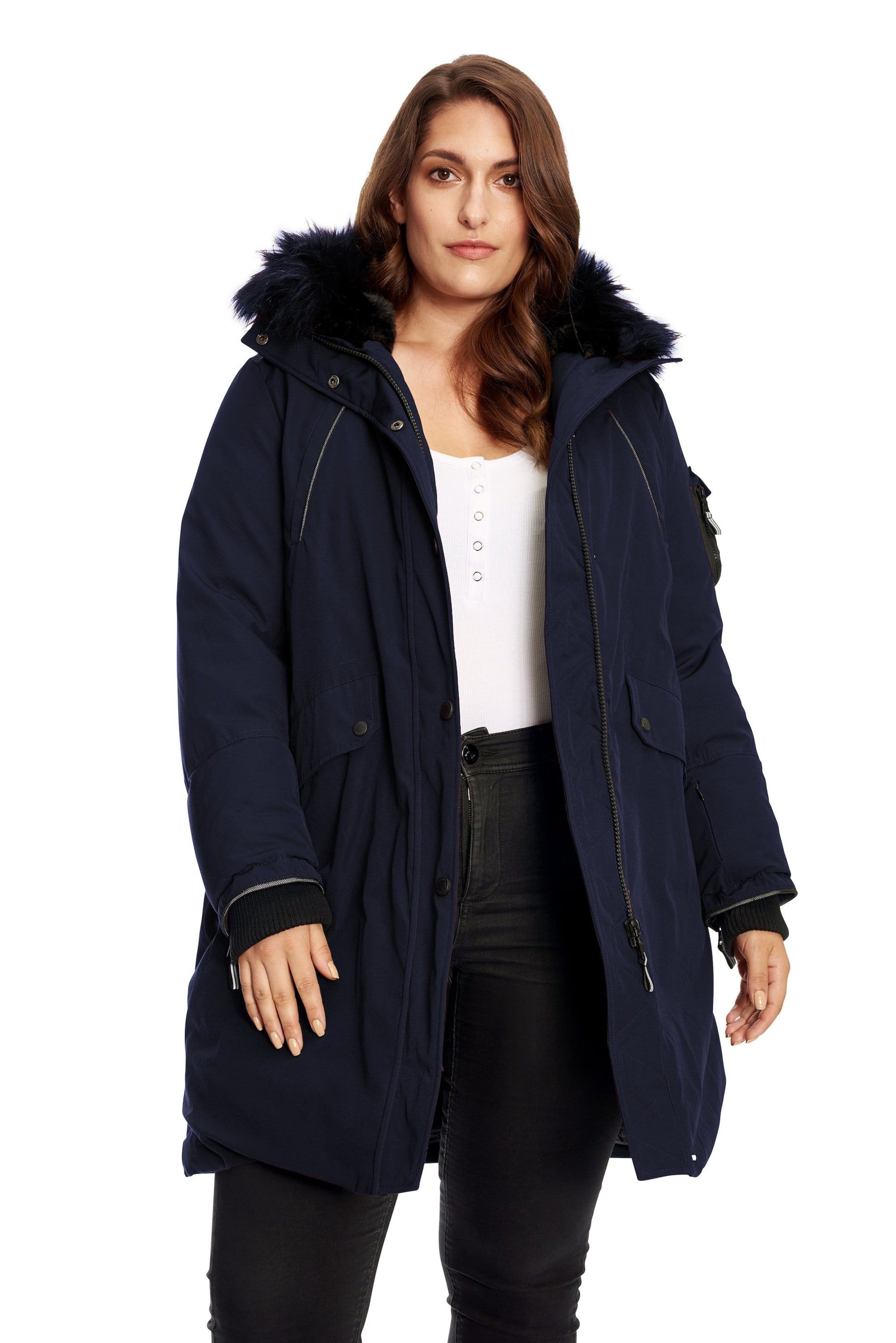 LAURENTIAN | Vegan Down Recycled Long Parka Winter With Faux Fur Hood, Navy / Navy, hi-res image number 0