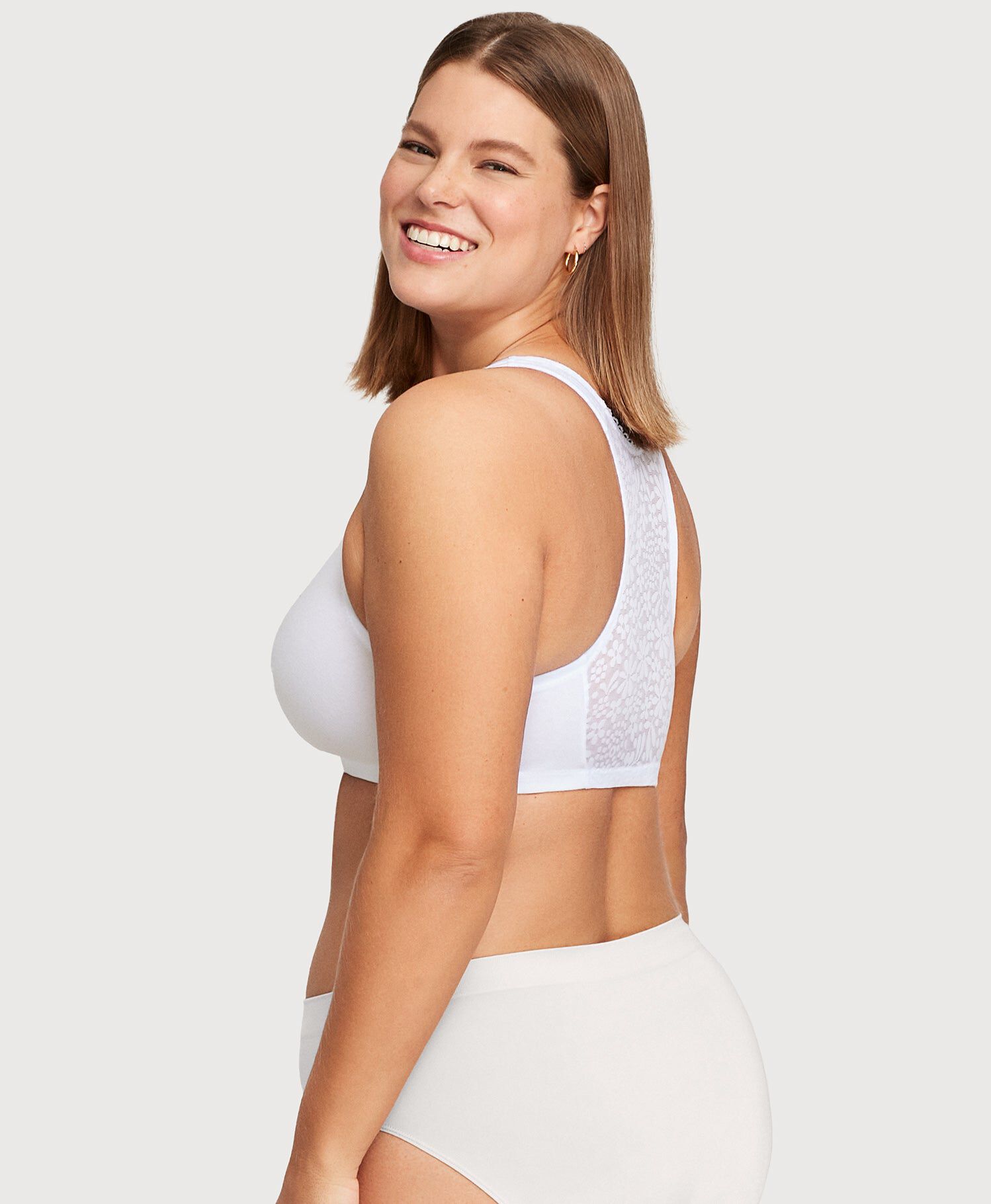 Front-Closure Cotton T-Back Comfort Bra, White / White, alternate image number 1