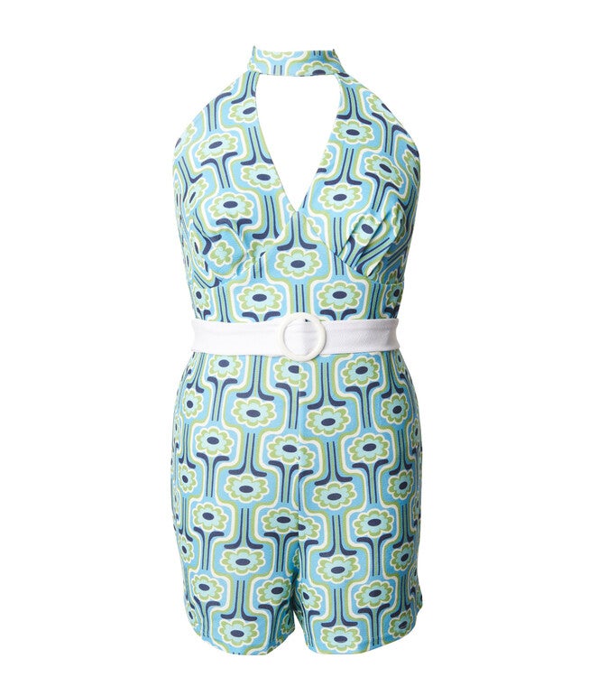 Smak Parlour Blue Daisy Daze Halter Romper, Blue / Turquoise, hi-res image number 0
