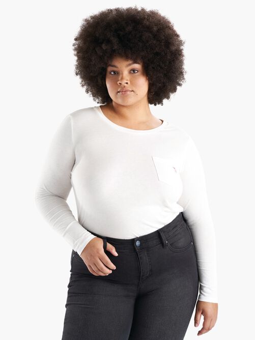 Crew Neck Long Sleeve T-shirt, WHITE / Ivory, alternate image number 2