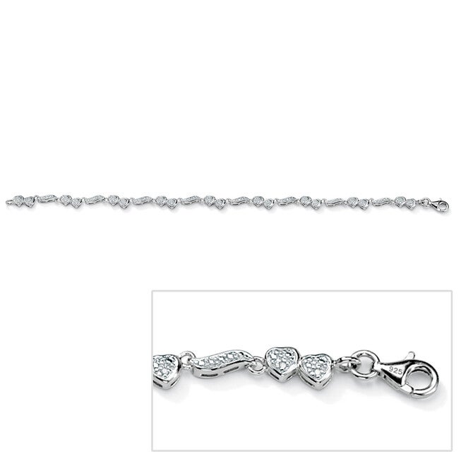 1/7 TCW Diamond Accented Heart Wings Ankle Bracelet Platinum-Plated Silver, White / White, hi-res image number null