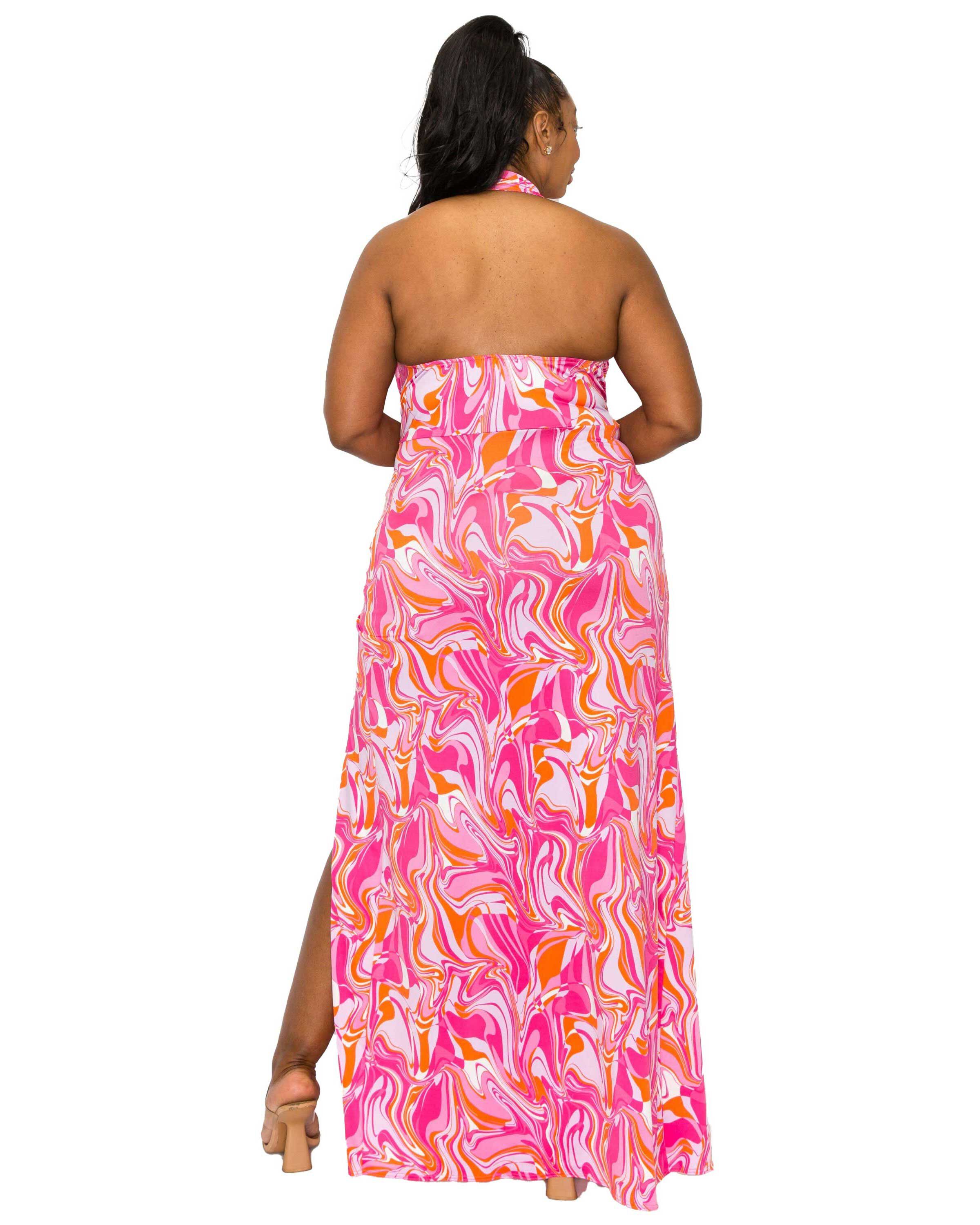 Gisele Halter Neck Dress, FuchsiaPink / Deep Fuchsia, alternate image number 2