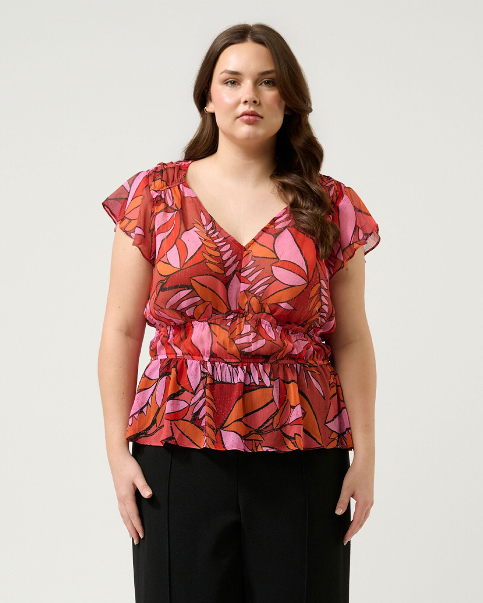 Aster Sheer Ruched Top, Print / Purple, alternate image number 1