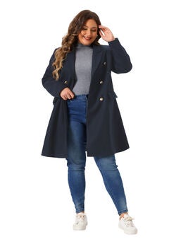 Double Breasted Notch Lapel Elegant Long Peacoat