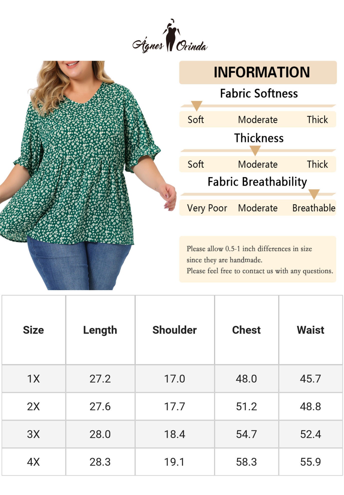 Floral Peplum Top V Neck Ruffle Short Sleeve Babydoll Blouse, Green / Kelly Green, alternate image number 4