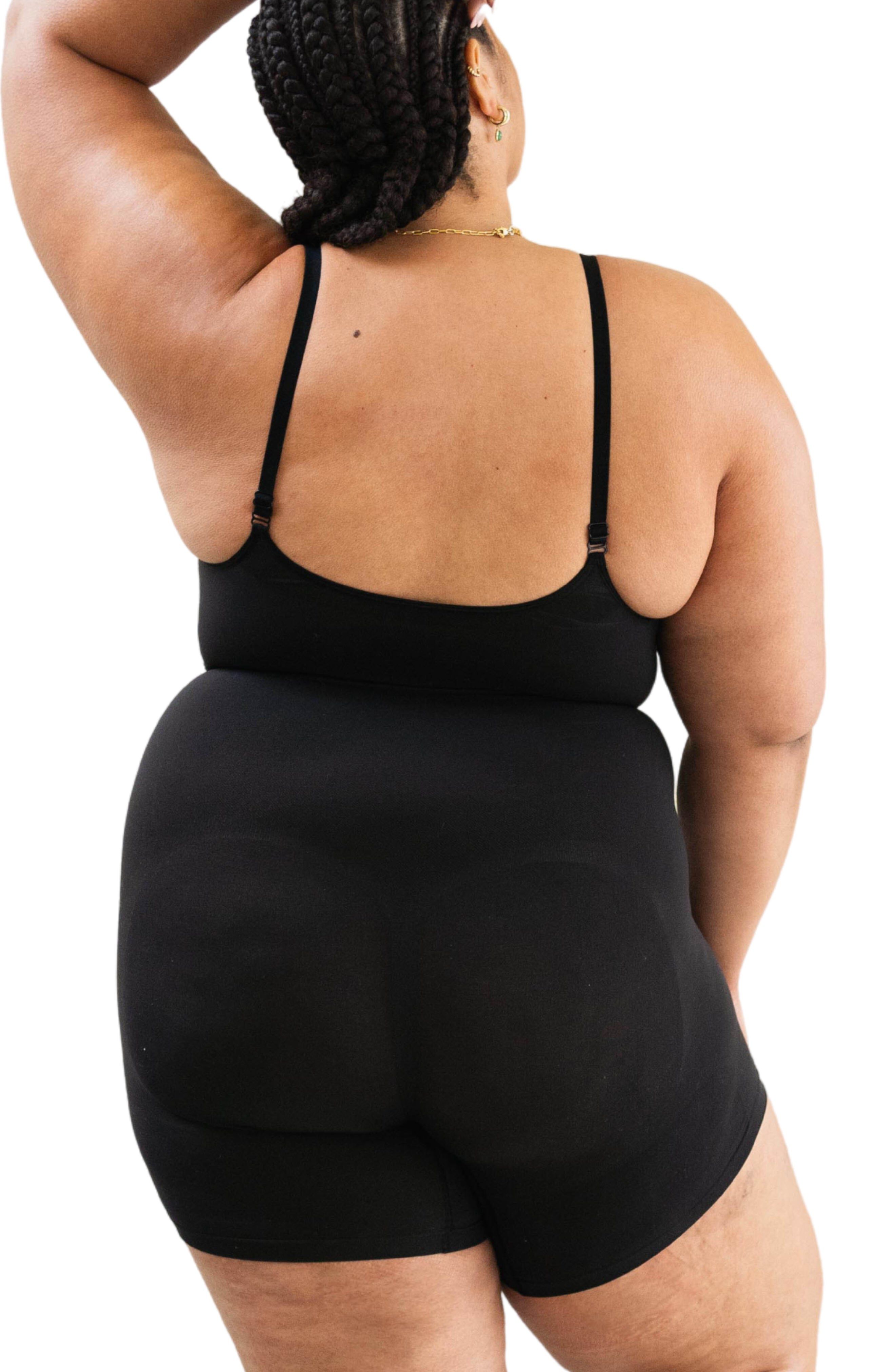 Mid-Thigh Plant-Based Shapewear Bodysuit, Black / Black, alternate image number 1