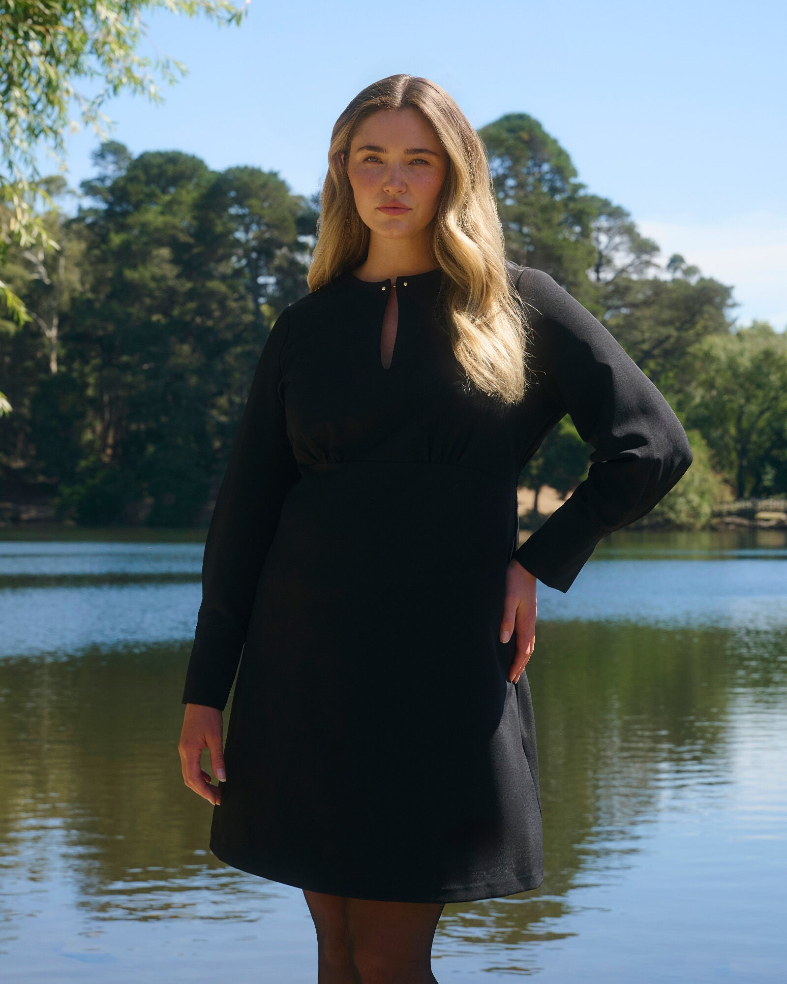 Nia Keyhole Dress, Black / Black, alternate image number 3