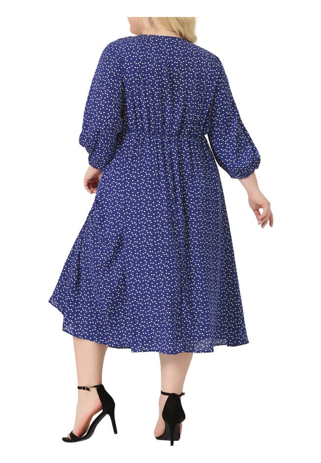 3/4 Sleeve Sweetheart Print Midi Ruffle Dress, Blue / Chambray Denim Medium, alternate image number 3