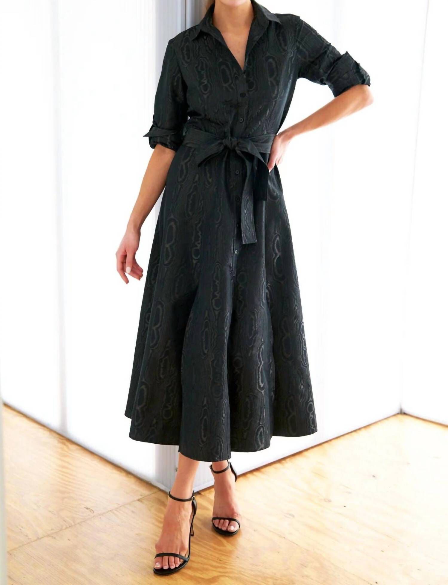 LAINE MOIRE JACQUARD DRESS IN BLACK, Black / Black, hi-res image number 0