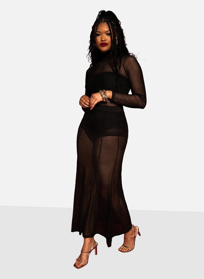 Virginia Mesh Mermaid Skirt, Black / Black, alternate image number 1