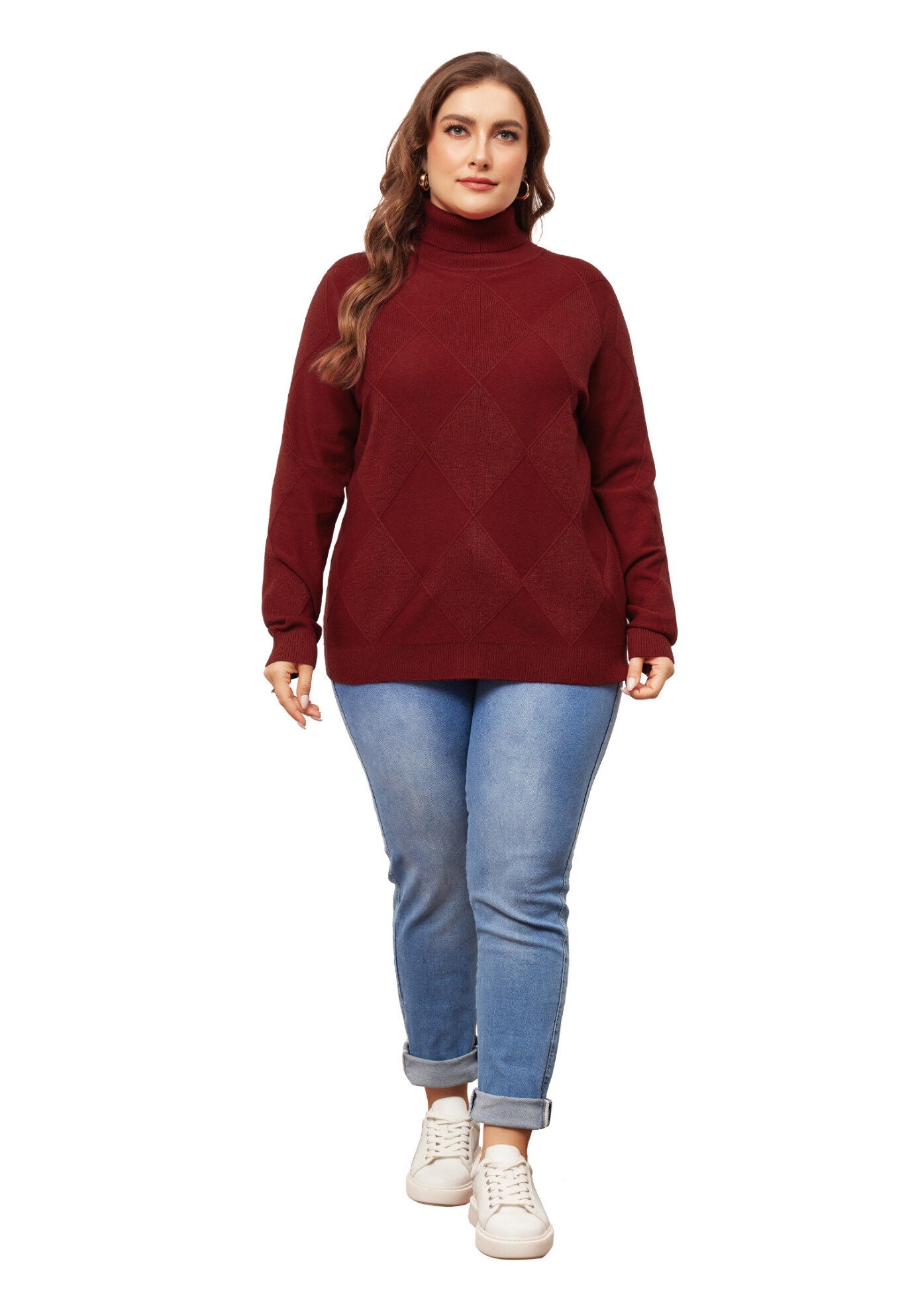 Lightweight Long Sleeve Turtleneck Pullover Sweater, Burgundy / Red, hi-res image number 0