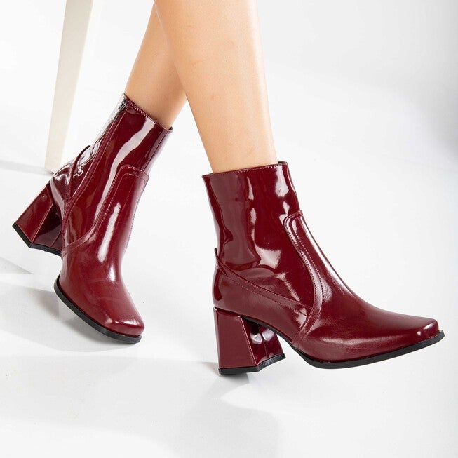 MAYA - BURGUNDY PATENT ANKLE BOOTS, BURGUNDY / Burgundy, alternate image number 3
