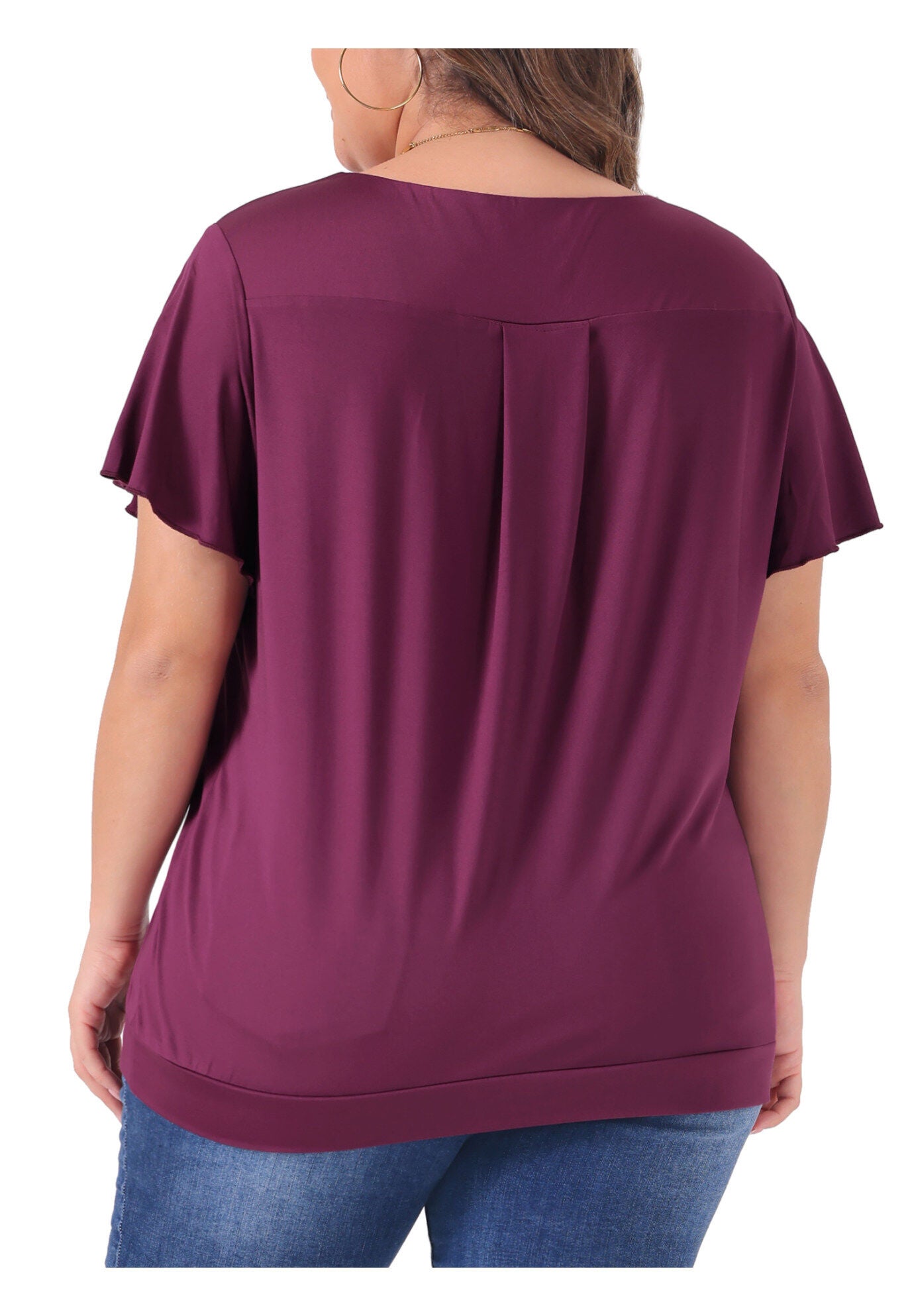 V Neck Ruffle Short Sleeve T-Shirt Top, Purple Red / Purple, alternate image number 3