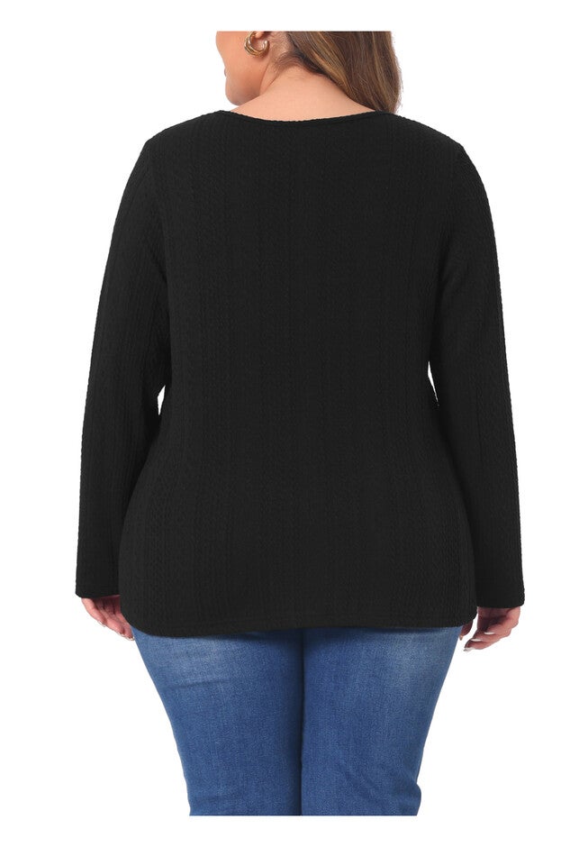 V Neck Long Sleeve Basic Knit Top Tee T-Shirt, Black / Black, alternate image number null