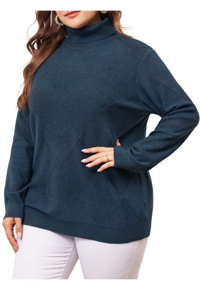 Lightweight Long Sleeve Turtleneck Pullover Sweater, Blue / Navy, alternate image number 1