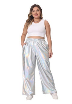 HOLOGRAPHIC METALLIC HIGH WAIST STRETCHY JOGGER PANTS