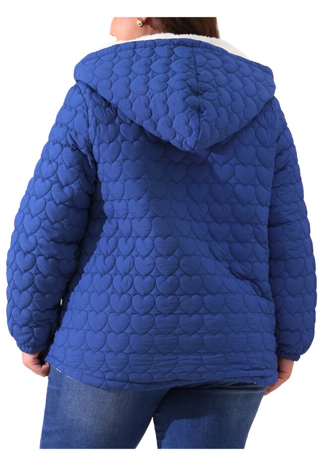 Puffer Hooded Jacket Quilted Full Zip Winter Coats, Royal Blue / Royal Blue, alternate image number 3