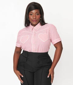Unique Vintage Red & White Stripe Heart Pocket Top