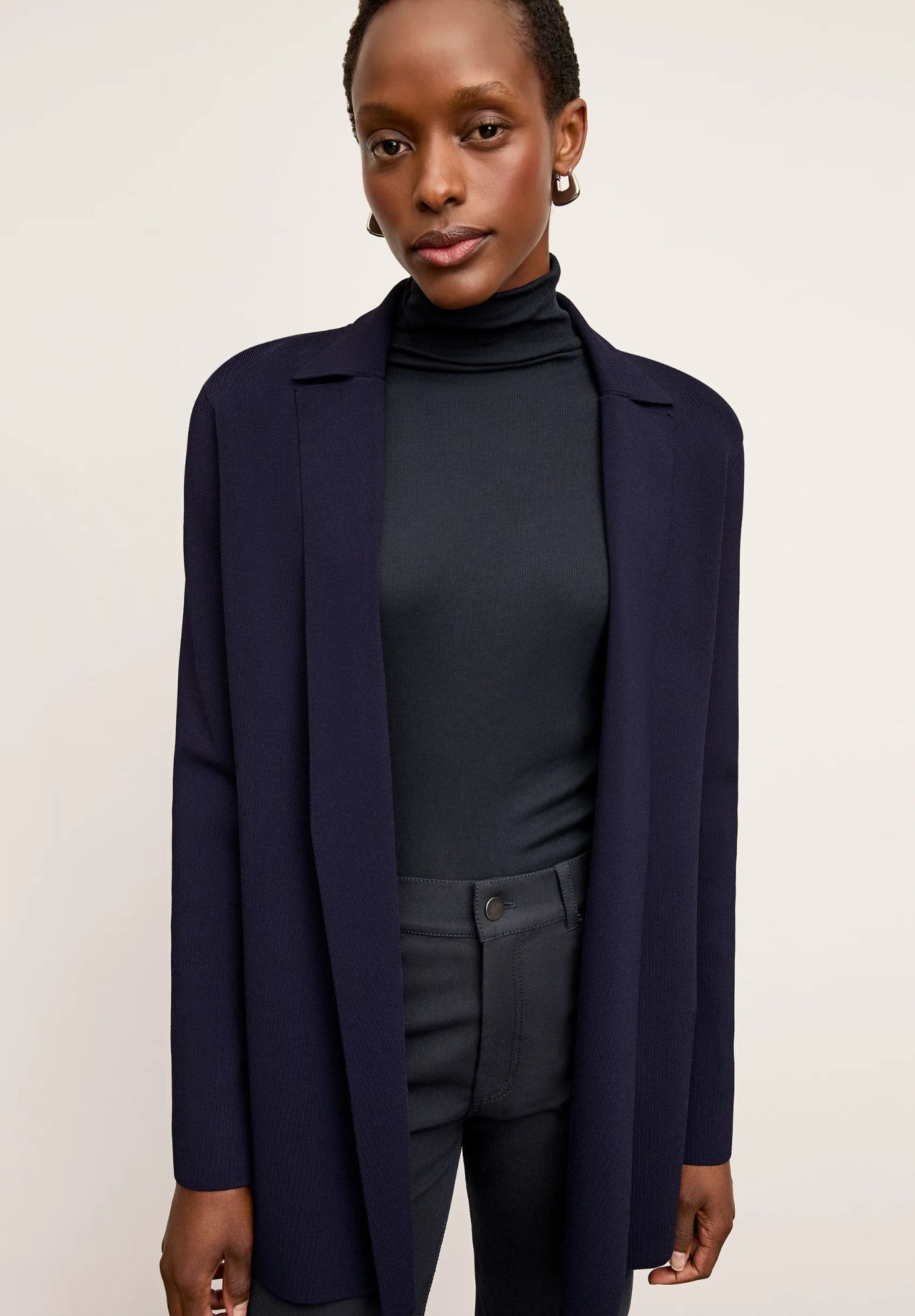 Axam Layering Turtleneck - Organic Ribbed Pima Cotton, Dark Navy / Navy, alternate image number 3