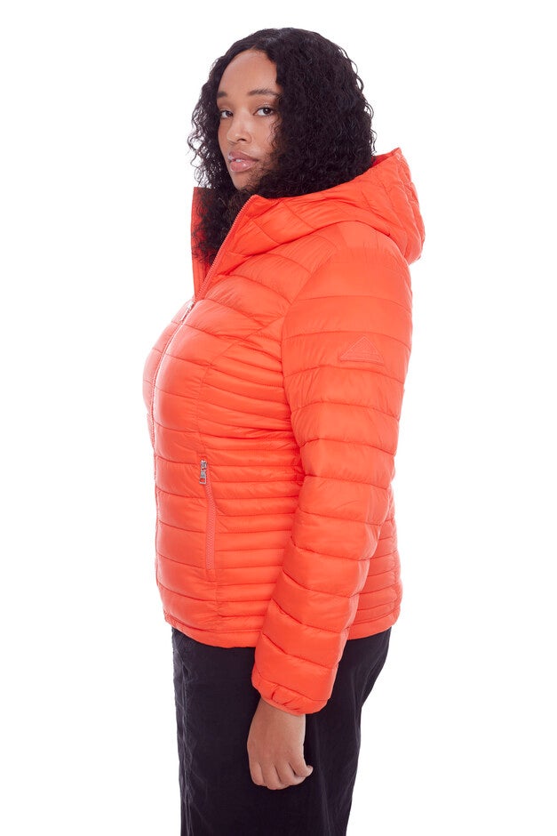 Women's Plus Size - YOHO | Vegan Down Lightweight Packable Puffer Jacket & Bag, Tangerine / Orange, alternate image number 2