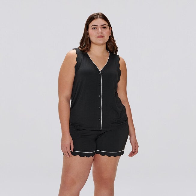 Julie Scallop Sleeveless Sleep Shirt, Black / Black, hi-res image number 0