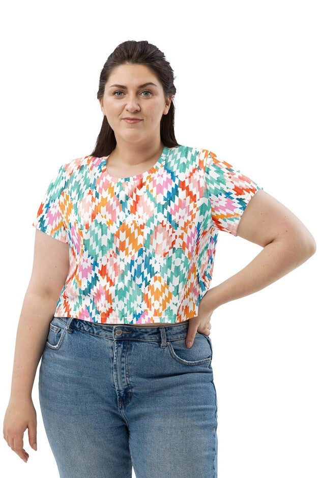 Carnival Ikat Crop Tee, Rainbow / White, alternate image number 1