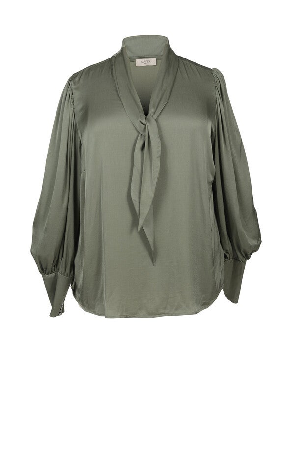 Mia Scarf Neck Blouse, Olive / Olive Green, hi-res image number 0