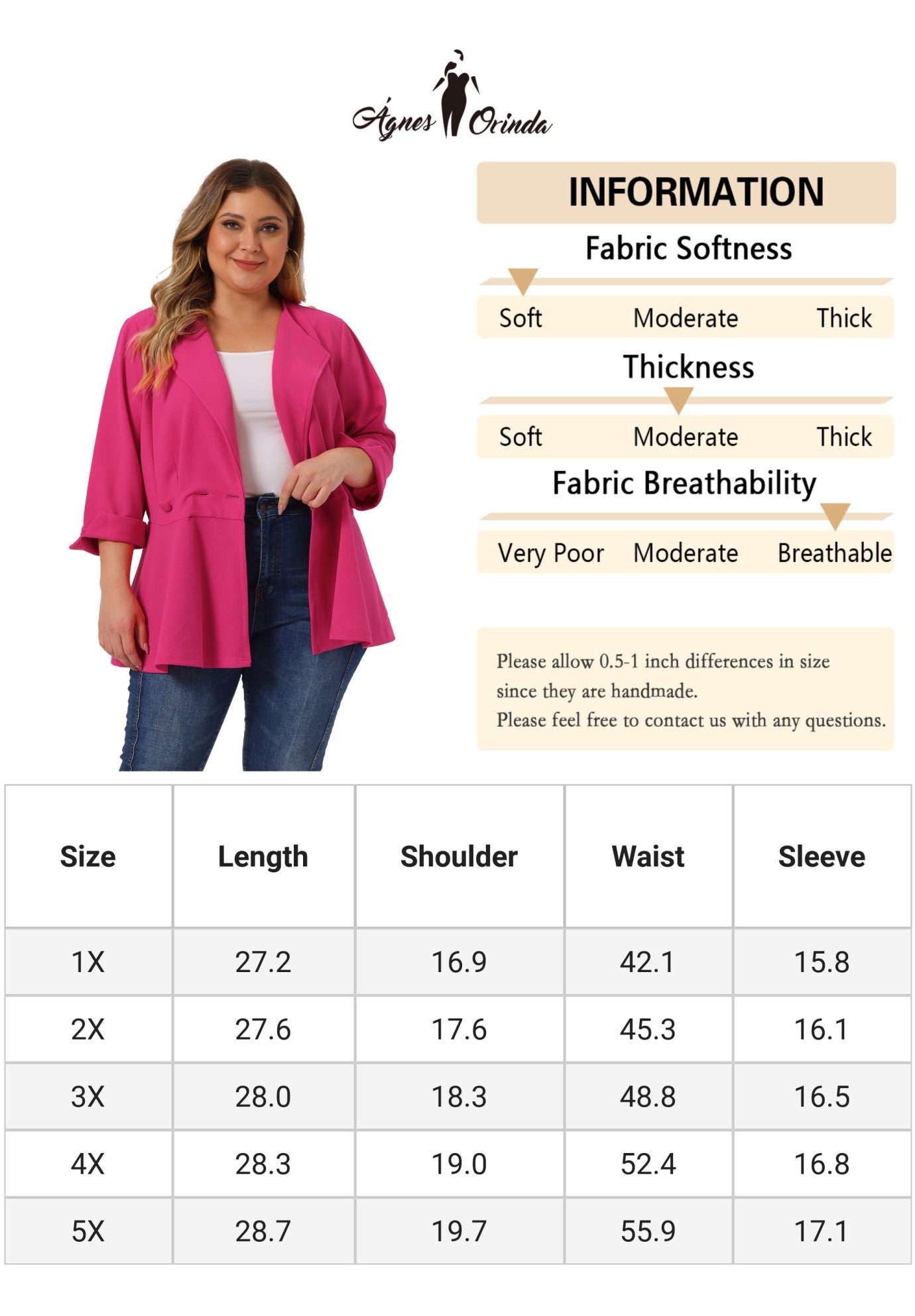 NOTCHED LAPEL PEPLUM JACKET SUIT BLAZER, Hot Pink / Deep Fuchsia, alternate image number 1