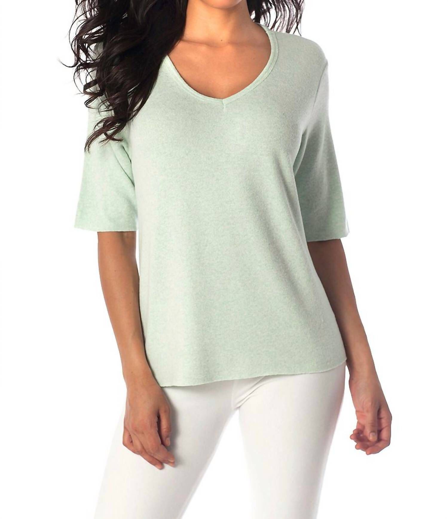 JACQUELINE KASHMIRA V-NECK SHORT SLEEVE IN MINT, Mint / Light Green, hi-res image number 0