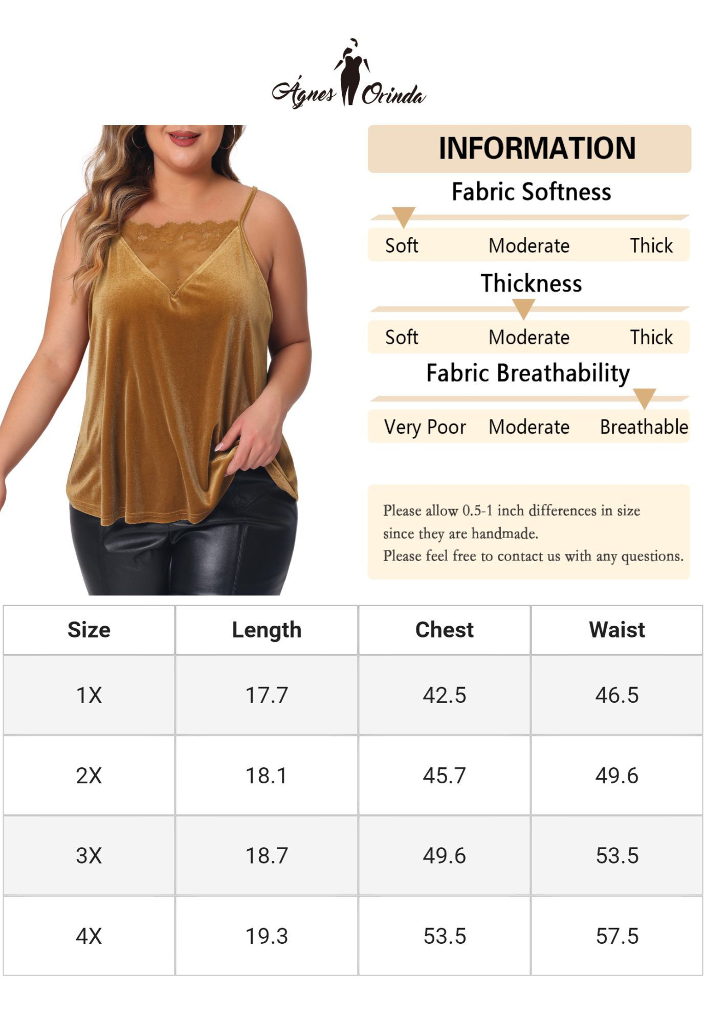 VELVET CAMI LACE DEEP V NECK SLEEVELESS TOP, Brown / Brown, alternate image number 4