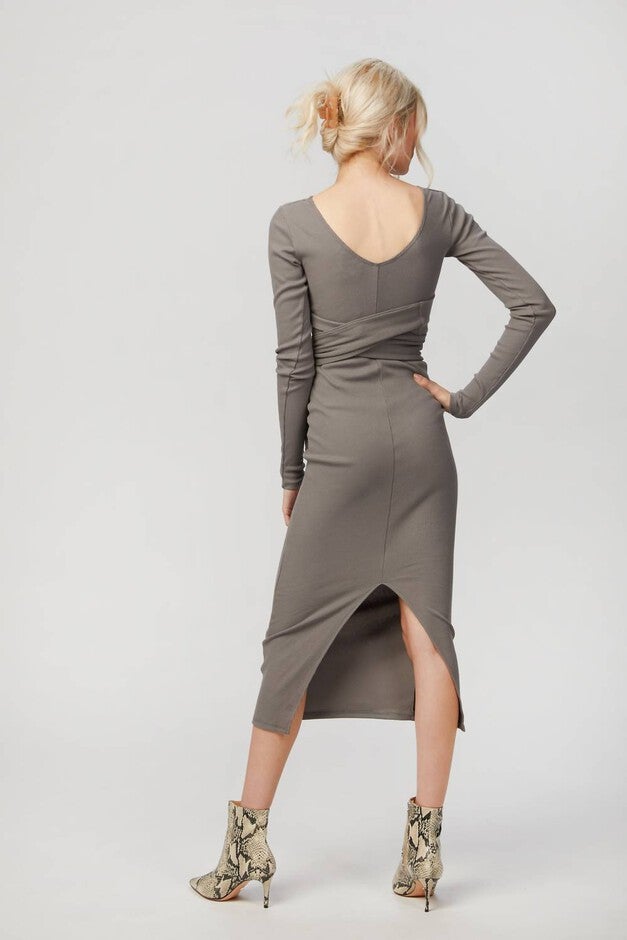 SALOMA II WRAP DRESS IN GREY, Grey / Cool Gray, alternate image number null