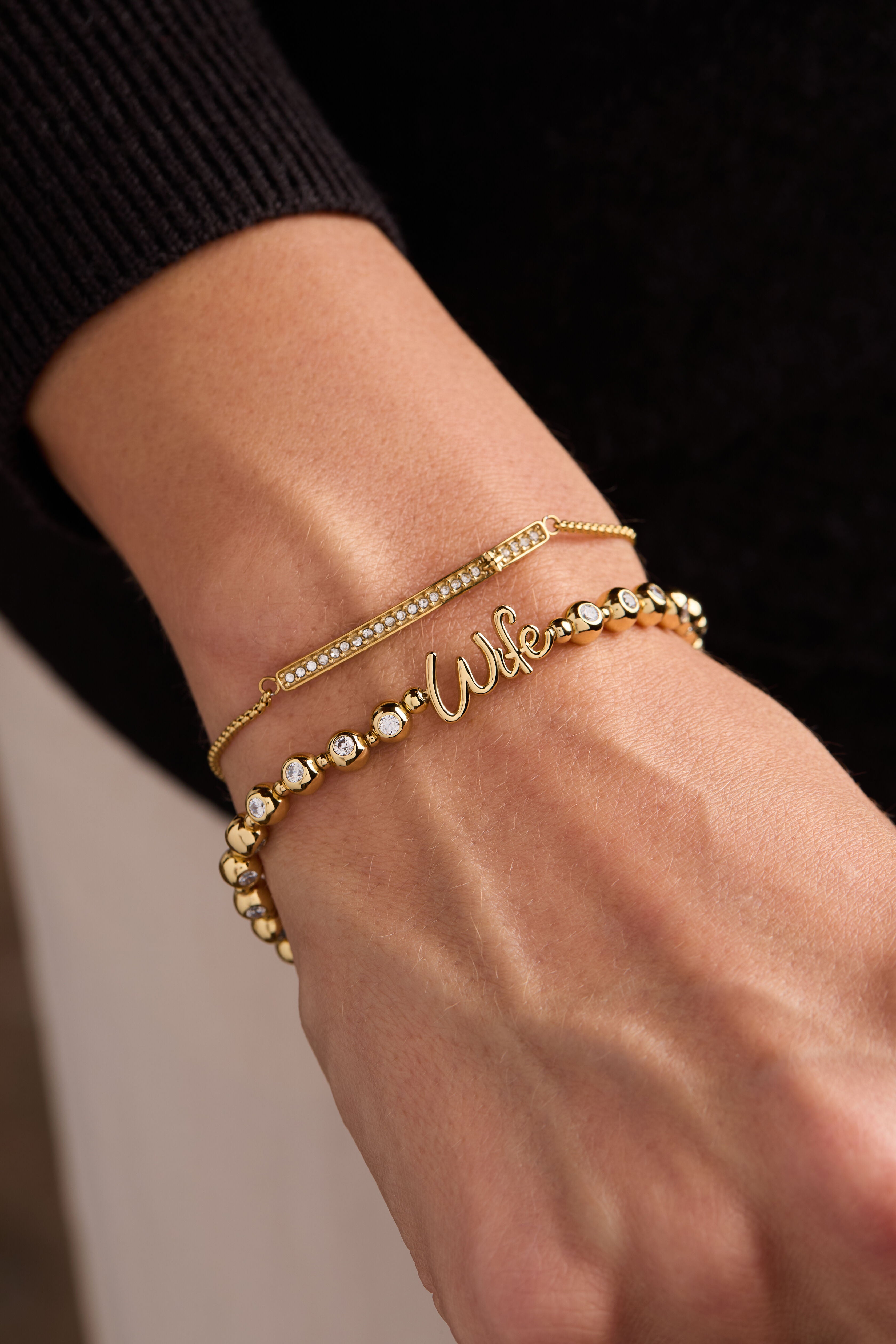 Wife Elongated Crystal Stretch Bracelet, Gold / Gold, alternate image number 2